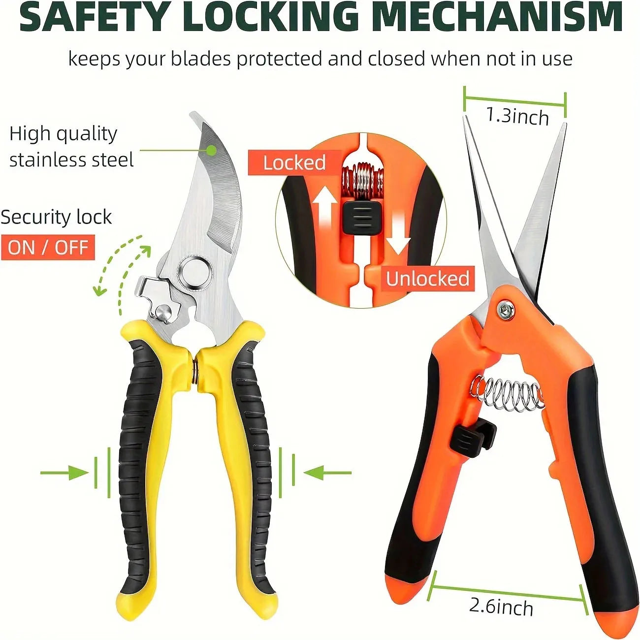 3PCS Gardening Scissors Set – Ergonomic Non-Slip Bypass Pruning Shears with Safety Lock | Beginner Garden Kit