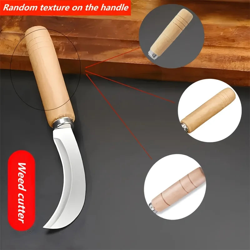 Curved Stainless Steel tool with Wooden Handle,2-in-1 Tool for Summer Garden Weeding,Ideal for Outdoor Yard Use