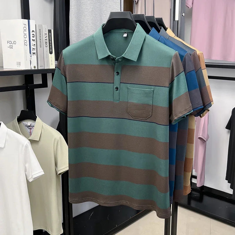Men's Striped Lapel Polo - Sweat-Resistant Lightweight Summer Tee
