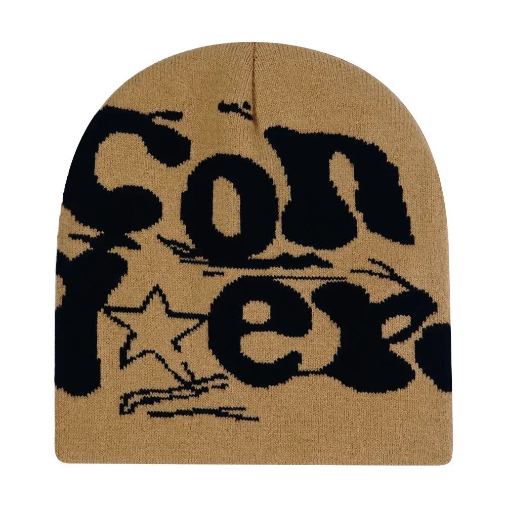 Y2K Letter Knit Beanie, Warm Ski Hat
