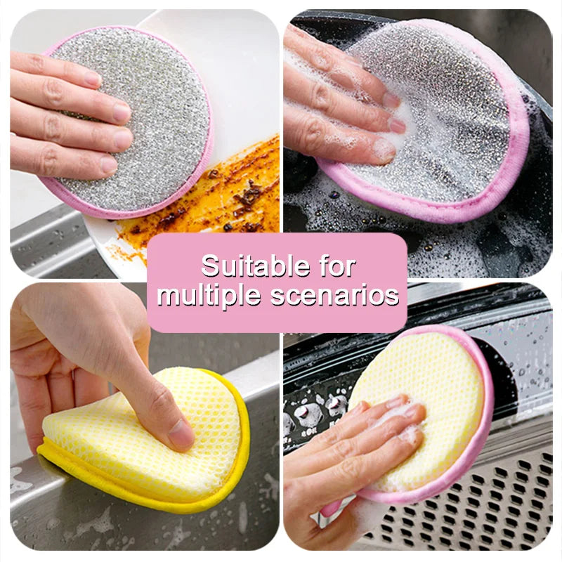Kitchen Double-Sided Dishwashing Sponge Reusable Brushing Pots Wipes Pans Cleaning Cloth Home Grease Removal Dishwashing Cloth