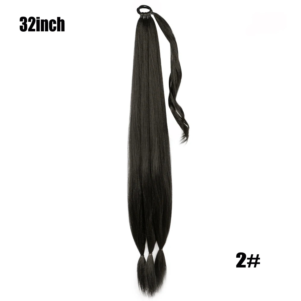 Boxing Braids Ponytail Extensions Synthetic Wrap Around Ponytail With Rubber Band Hair Ring DIY 26 Inch Ombre Black Brown Grey