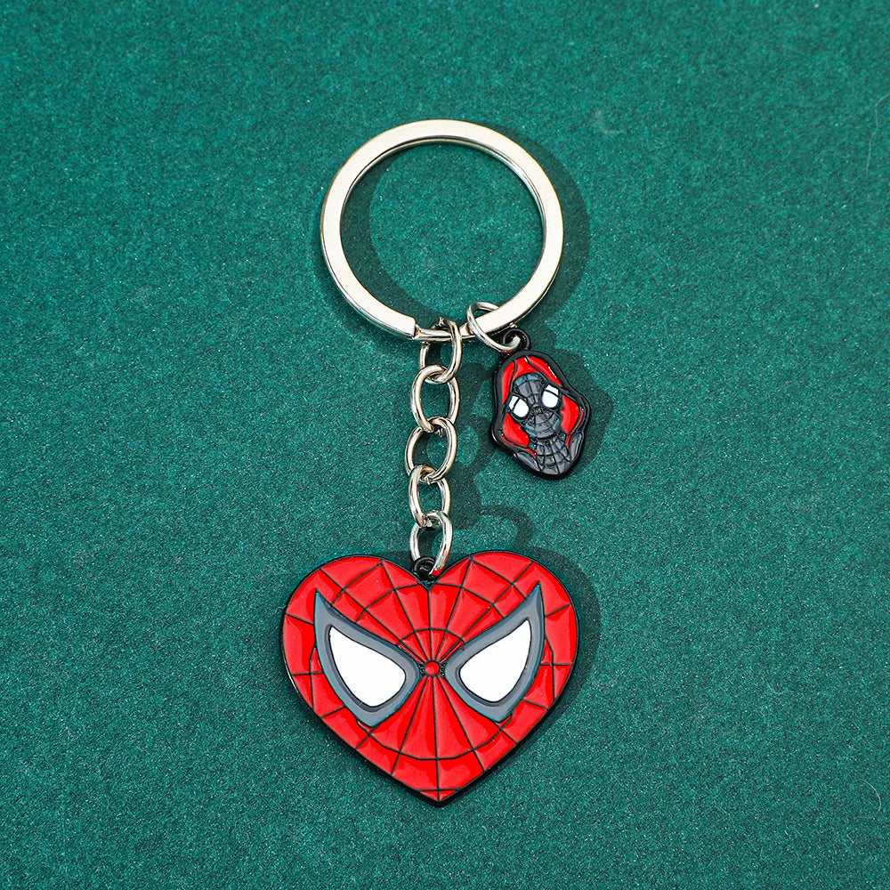 Red Spider Hero Keychain Cute Cartoon Character Enamel Heart Keyring Bag Charm for Movie Fans Gift Accessory