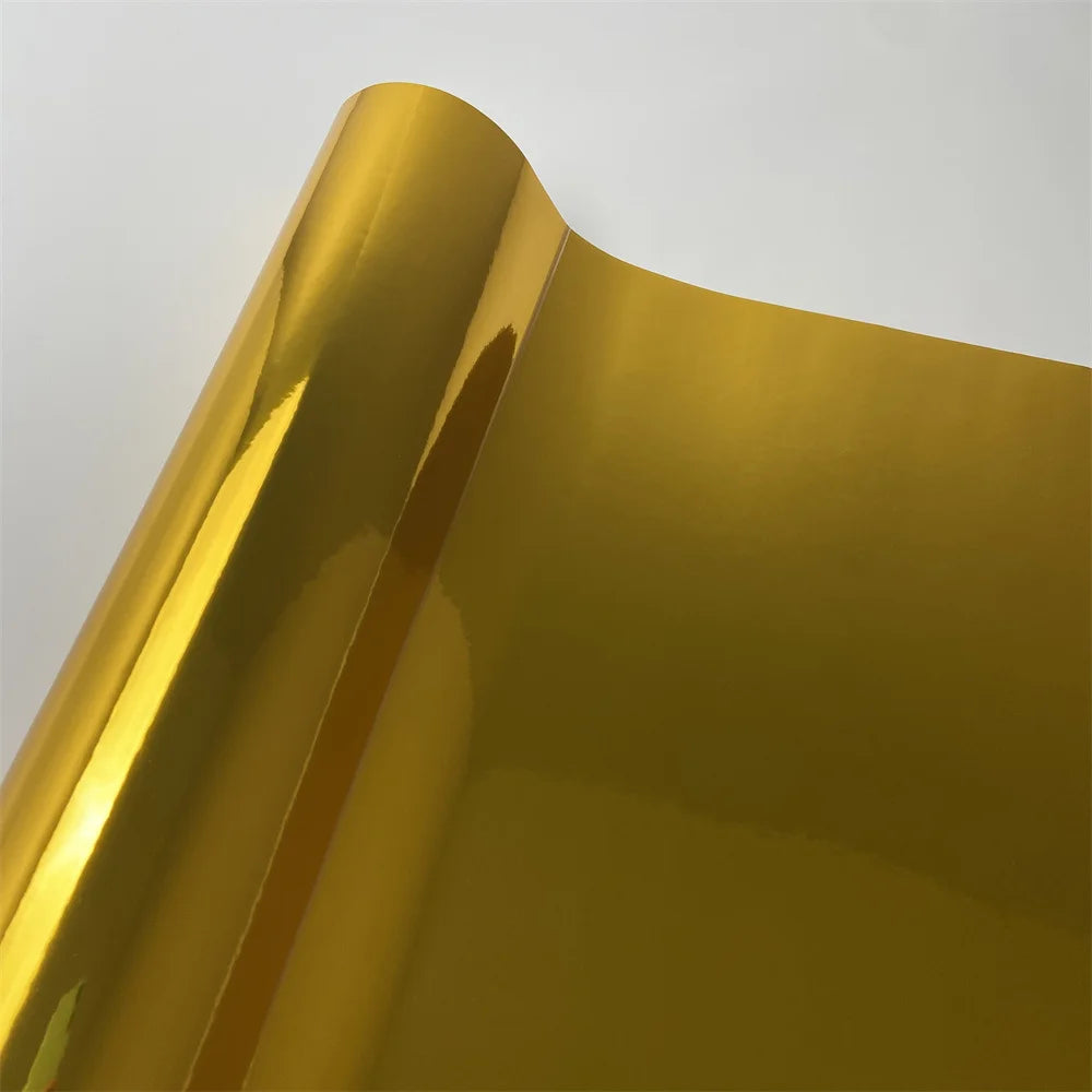 Glossy Gold Chrome Vinyl Wrap Film Car Motorcycle Sticker Waterproof Bubble Free Self-Adhesive Auto Styling Foil Sheet Decal