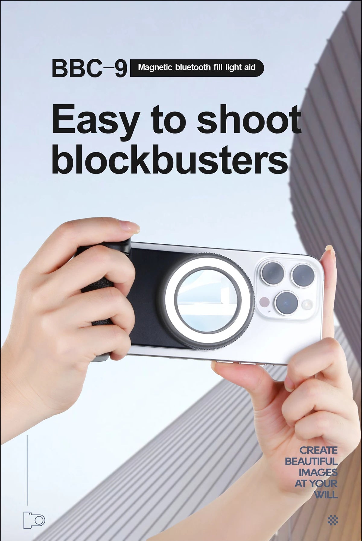 MagSafe Phone Camera Shutter Grip for iPhone 16 Android Bluetooth Selfie Stabilizer With Fill Light for Smartphone Photography