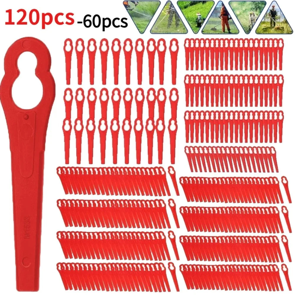 60-120pcs Plastic Cutter Blades For Electric Cordless Grass Trimmer Strimmer Tool Grass Trimmer Blades Replacement Garden Tool