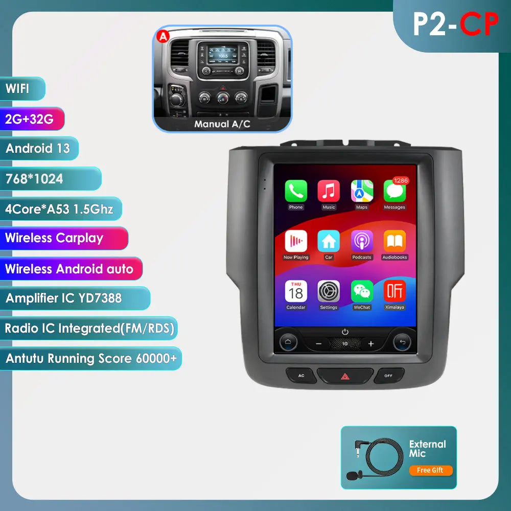 9.7" Tesla-Style Android Multimedia Screen — Dodge RAM 1500/2500/3500 (2013-2018)