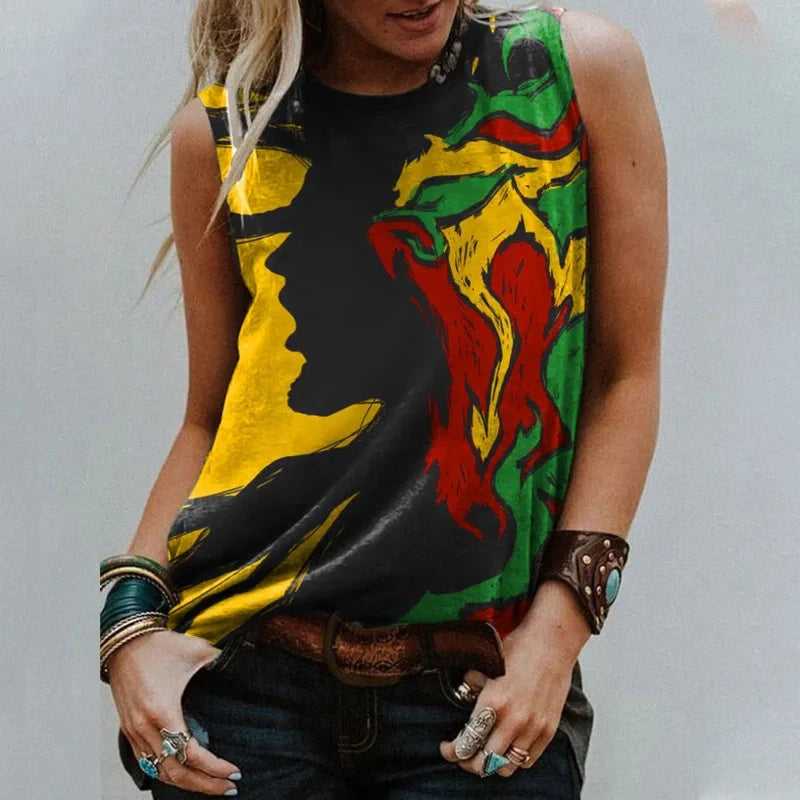 Reggae Is A Rhythm Of My Soul Tank Top Letter 3D Print Women Streetwear Oversized Vest Off Shoulder Sleeveless Woman Top Clothes