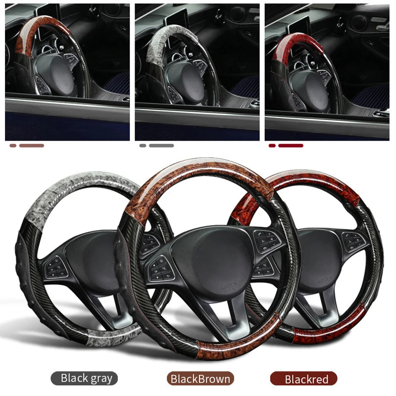 Car Truck PU Leather Embossed Steering Wheel Cover Steering-Wheel For Auto Diameters 36 38 40 42 45 47 50CM 7 Sizes to Choose