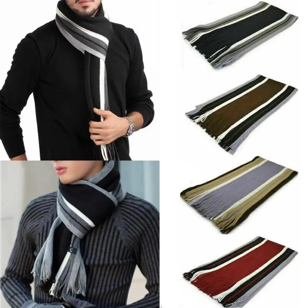 Men's Striped Winter Scarf with Tassels - Long Cashmere-Feel Wrap - photo 3