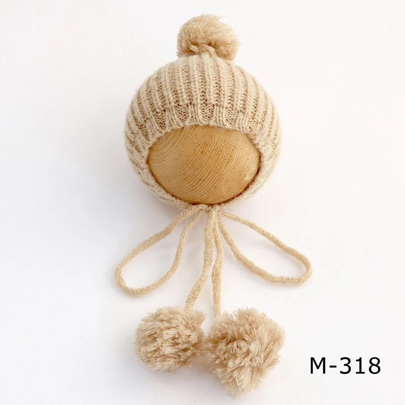 Newborn Pixie Pom Pom Bonnet - Knit Baby Photo Prop Hat - photo 9