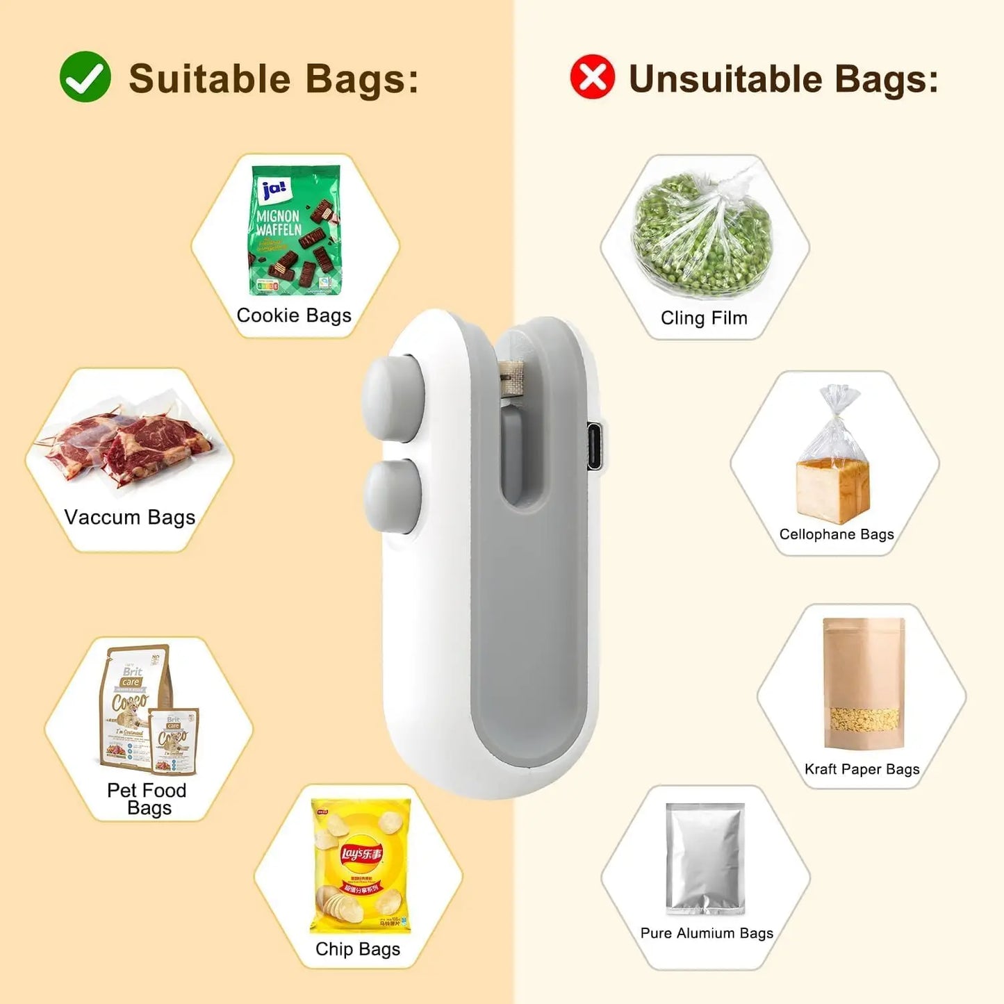 1 pcs Mini Handheld Bag Sealer, Locks in Freshness for Chips, Nuts. 10x6x4cm,  Cordless