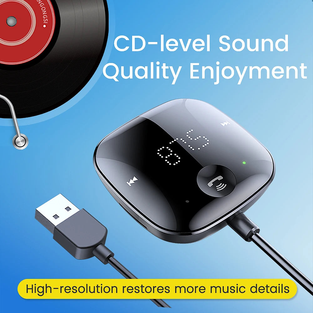 Anchtek Bluetooth 5.0 Car Audio Transmitter Handsfree Wireless FM Transmitter LED Display Auto AUX Audio Receiver MP3 Player Kit
