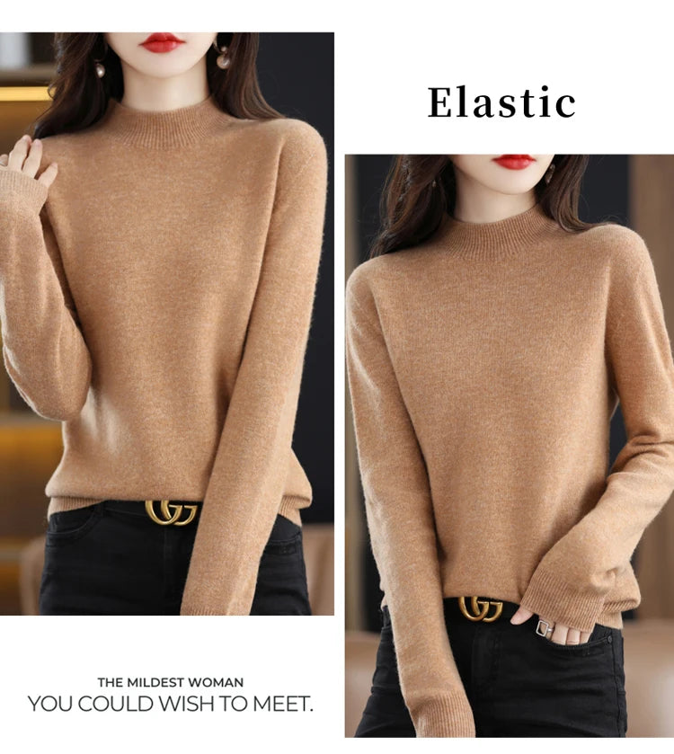 Women's Merino Wool Mock Neck Sweater
