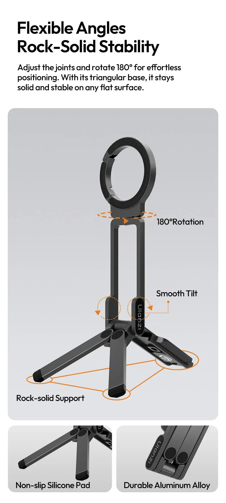 Ulanzi MA38 Magnetic Phone Stand For iPhone 16 15 14 Handheld Tripod Snap Mode Hidden Hook Slope Wall Mountable