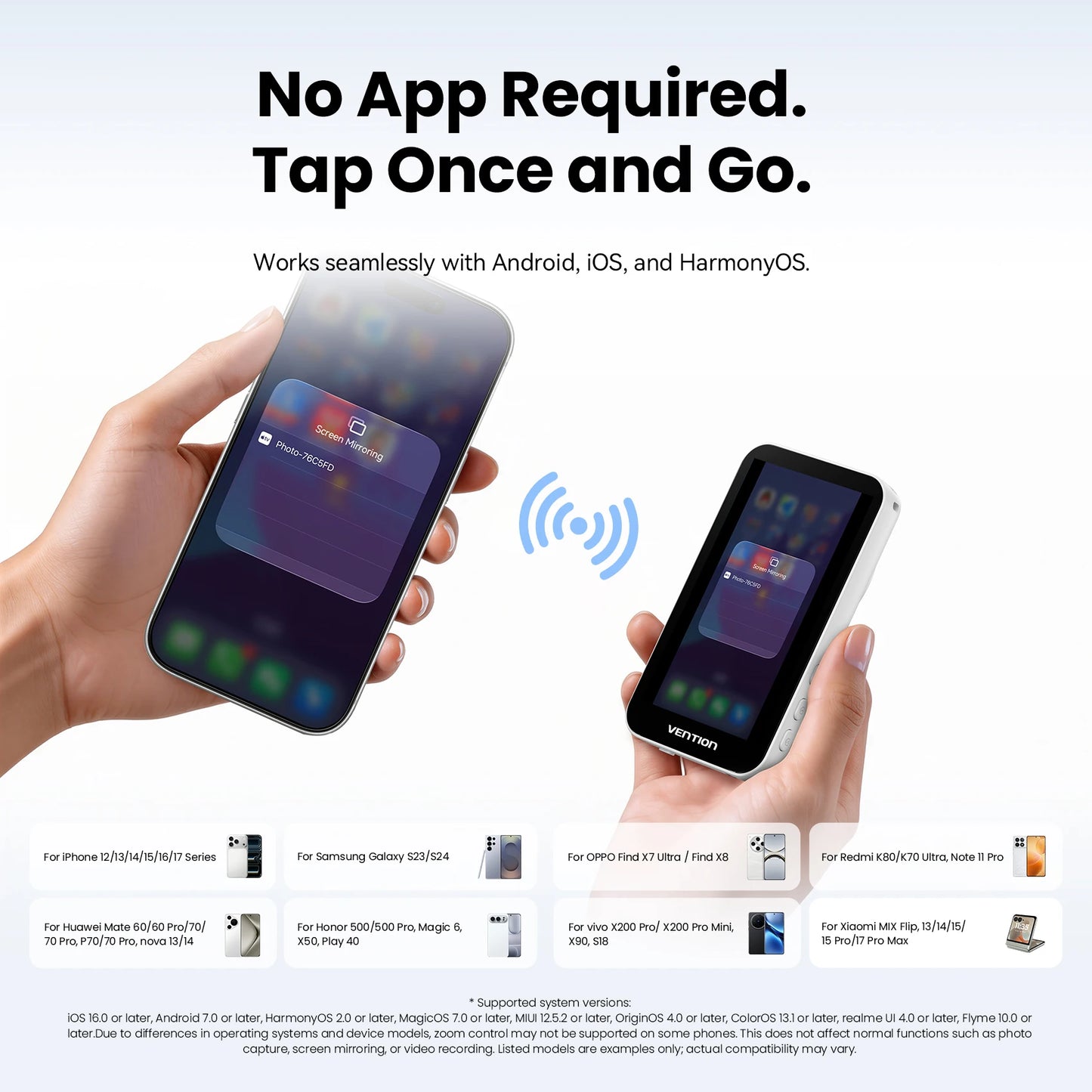 Vention Magnetic Selfie Screen Monitor Vlog Phone Wireless Monitor Rear Camera Live for iphone 17 16 Huawei Mate 80 Samsung S24