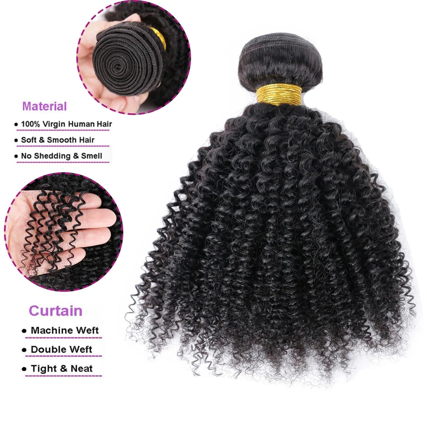 10A Brazilian Afro Curly Hair Bundles Kinky Curly Short Human Hair Weave Jerry Curl Hair Extensions Virgin Hair Bundle for Women