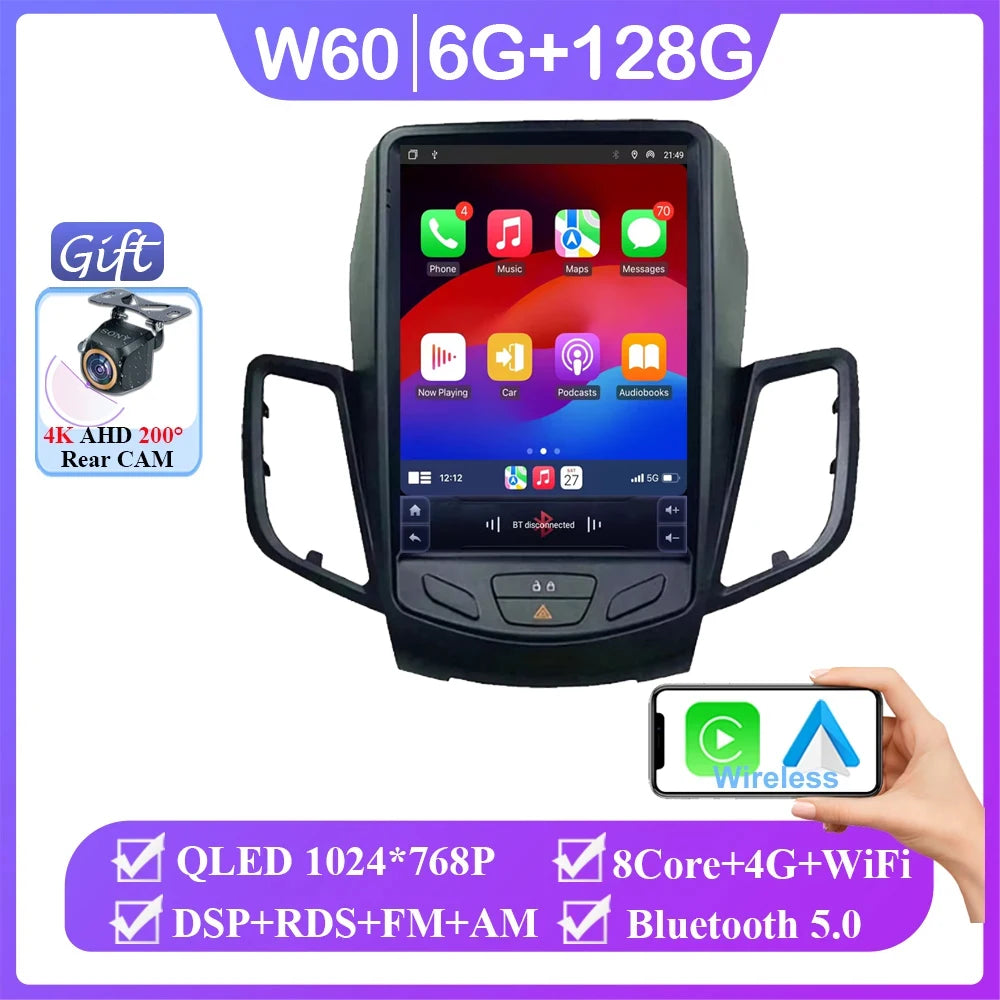 9.7" Android 16 Car Radio Carplay For Ford Fiesta Mk7 2009 2010 2012 2013 2014 2015 2016 Multimedia Player Stereo Screen DVD