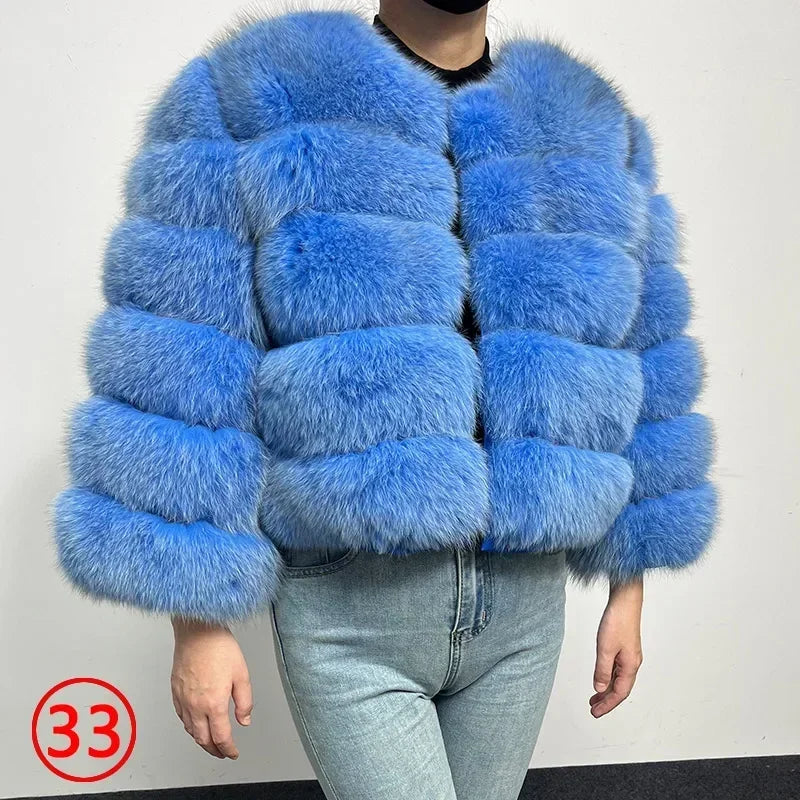 Women's Fox Fur Coat with Detachable Sleeves