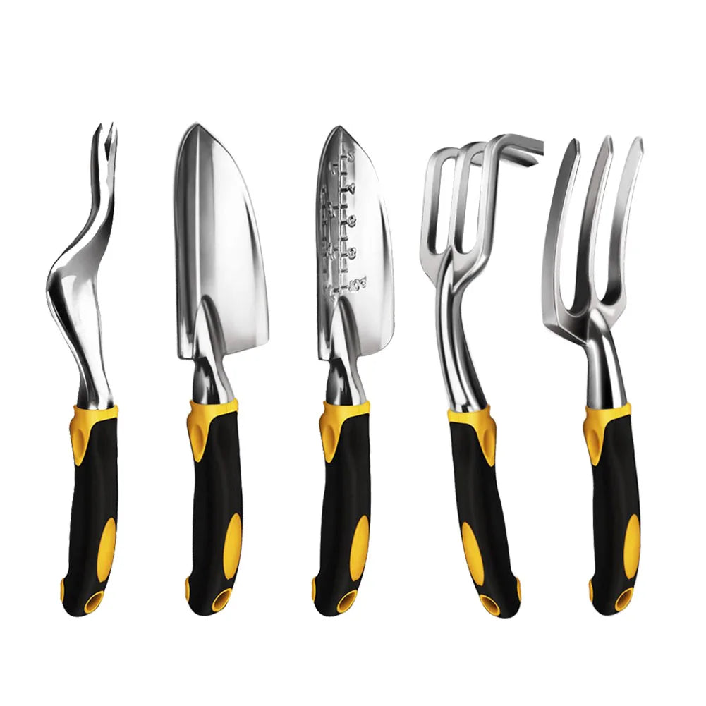 MMAlto 5-Piece Garden Tool Set – Hand Trowel, Cultivator, Weeder, Transplanter & Weeding Fork | Ergonomic Aluminum Handle