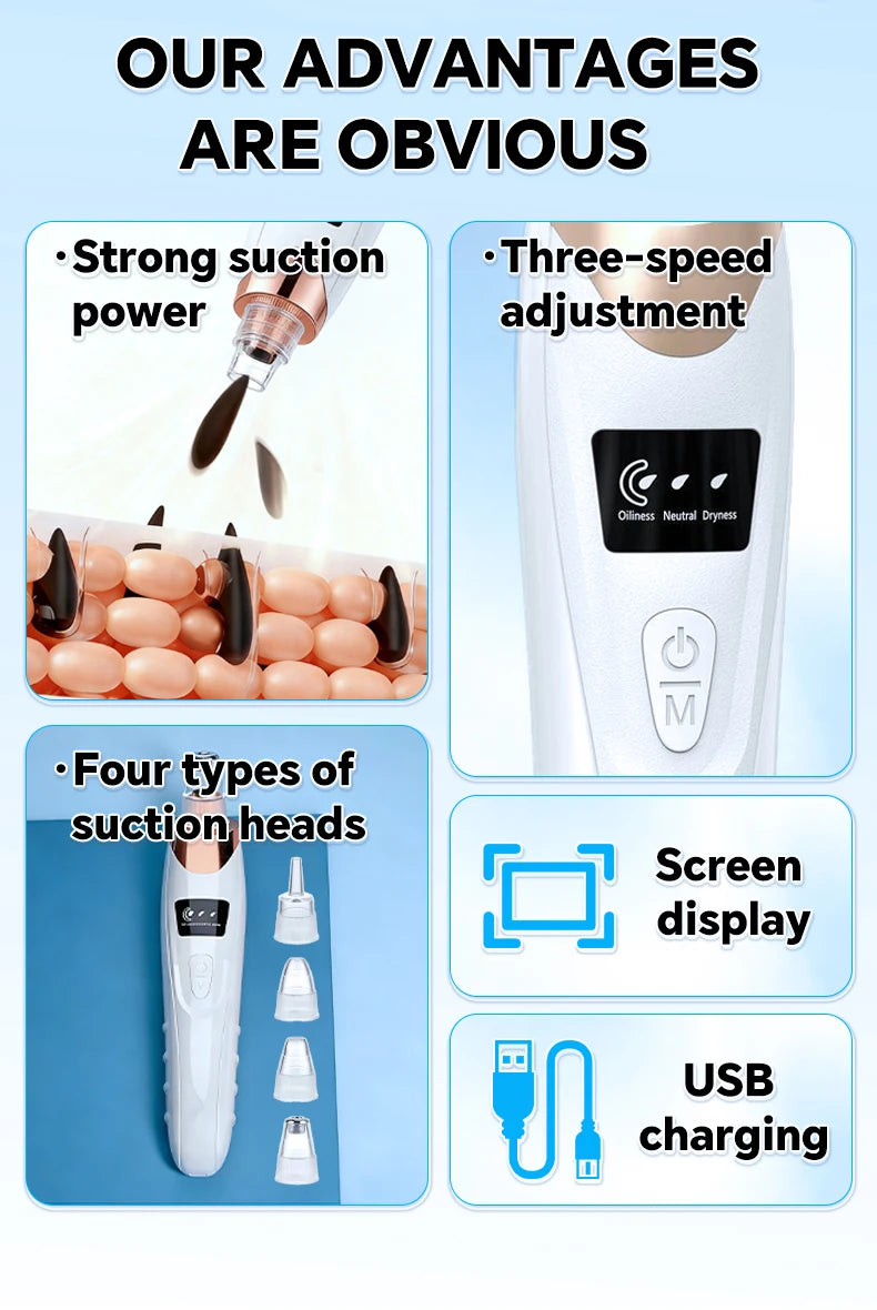 Blackhead Remover Pore Cleaner Black Dots Vacuum Cleaner Skin Pimple Acne Extractor Facial Cleaning Electric Black Head Removal.