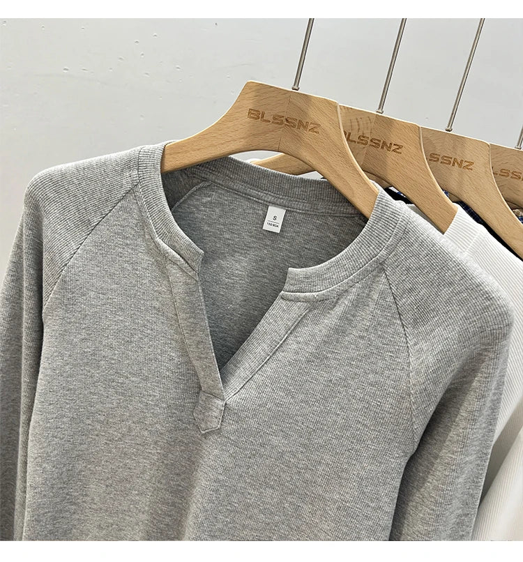 Women's slim V-neck long sleeve tee — view 19 of 20