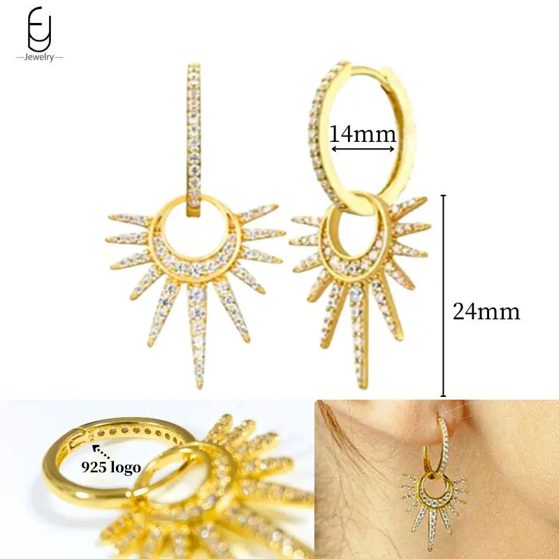925 Sterling Silver Crystal Drop Earrings for Women - Heart & Flower Studs