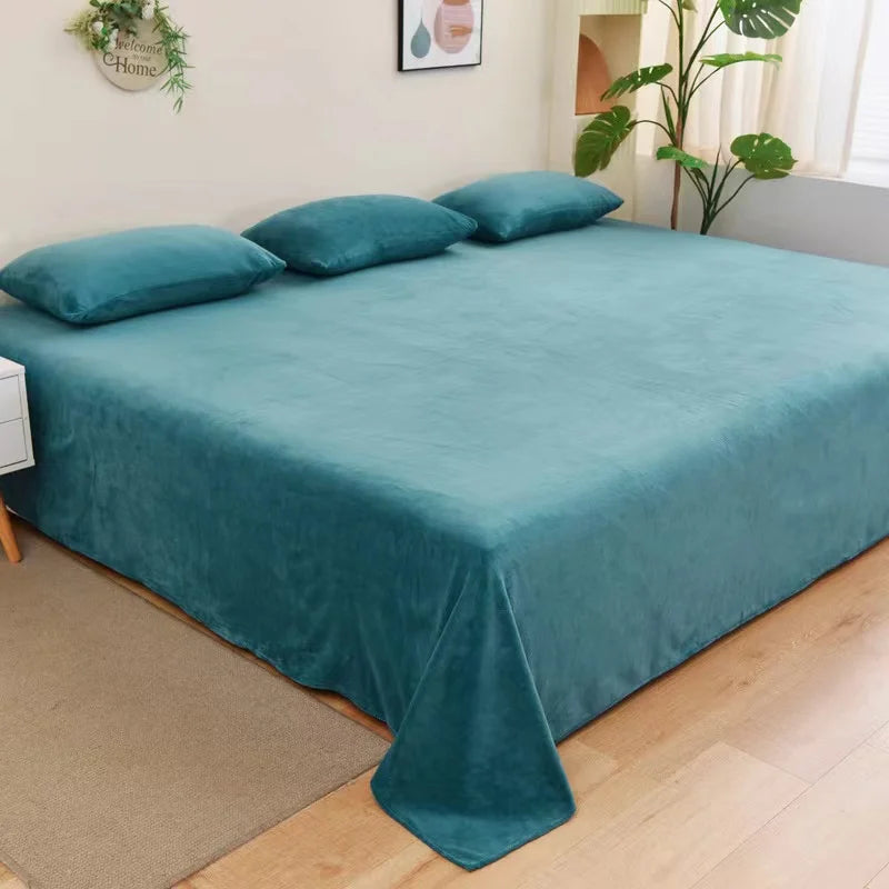 Winter Warm Thick Plush Velvet Flat Sheet Solid Color Large Size Soft Flannel Bed Sheet 350x245cm Not Including Pillowcase