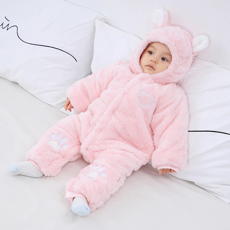Baby Hooded Romper with Ears - Thick Winter Jumpsuit 0-24 Months - photo 3