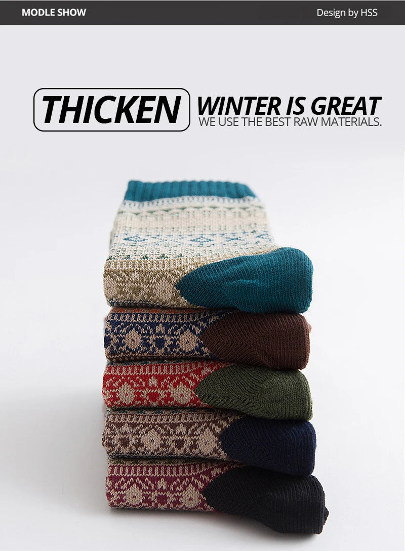 Men's Wool Blend Winter Socks, 5 Pairs