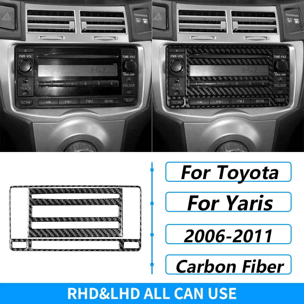 For Toyota Yaris 2006-2011 Carbon Fiber Central Control AC CD Air Outlet Gear Shift Panel Cover Trim Set Car Accessories Sticker