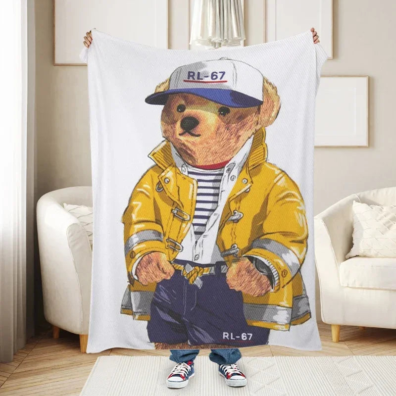 Cartoon Bear Print Fluffy Blanket, Soft Plush Throw