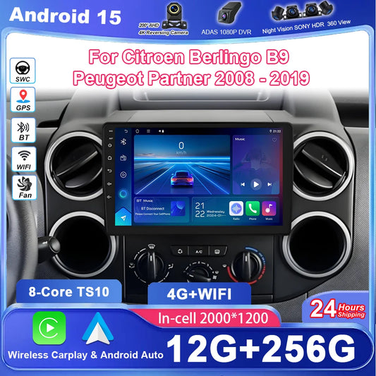 Car Stereo with Apple CarPlay & Android Auto, Compatible with Citroen Berlingo & Peugeot Partner