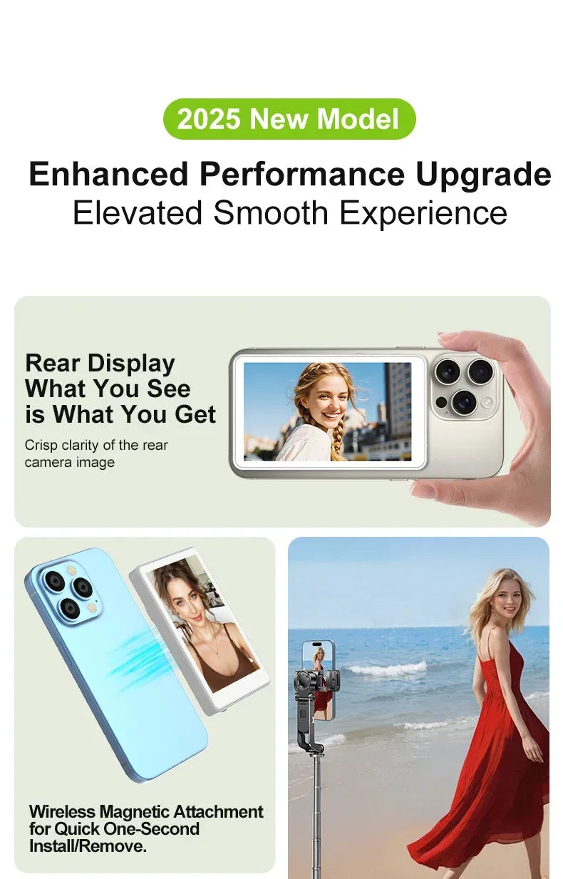 Magnetic Phone Back Vlog Selfie Monitor Screen Live Stream Camera Compatible with iPhone & Android