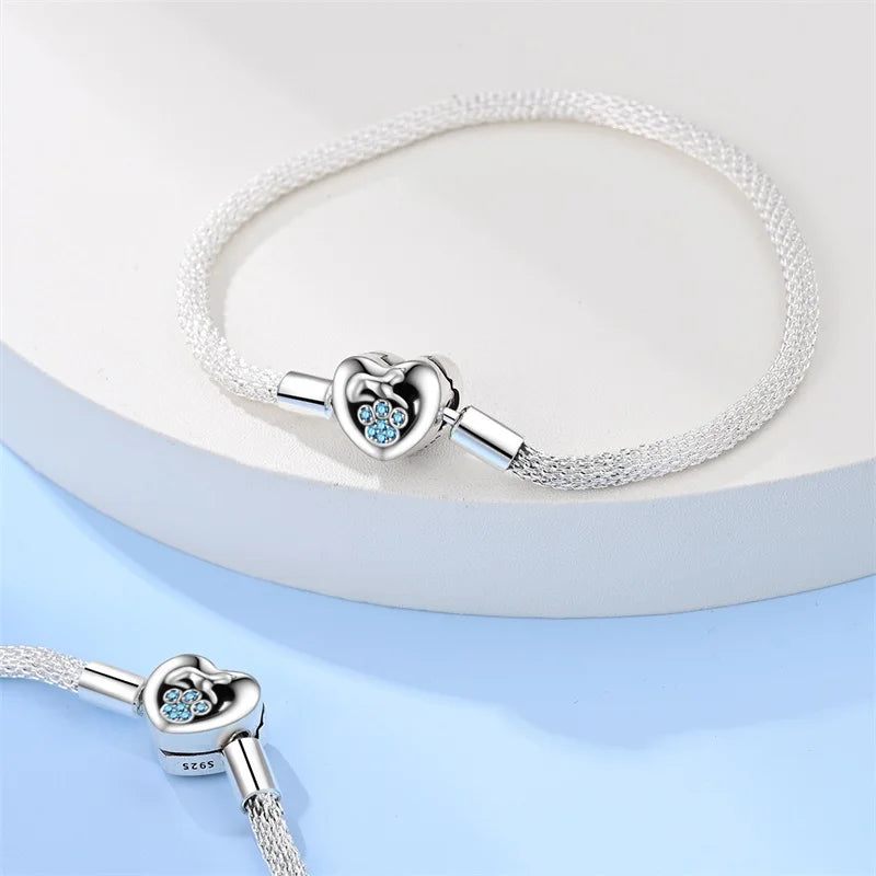 925 Sterling Silver Charm Bracelet – Star Moon Sun Four Leaf Clover Zircon | DIY Birthday Gift for Women (17-20cm)