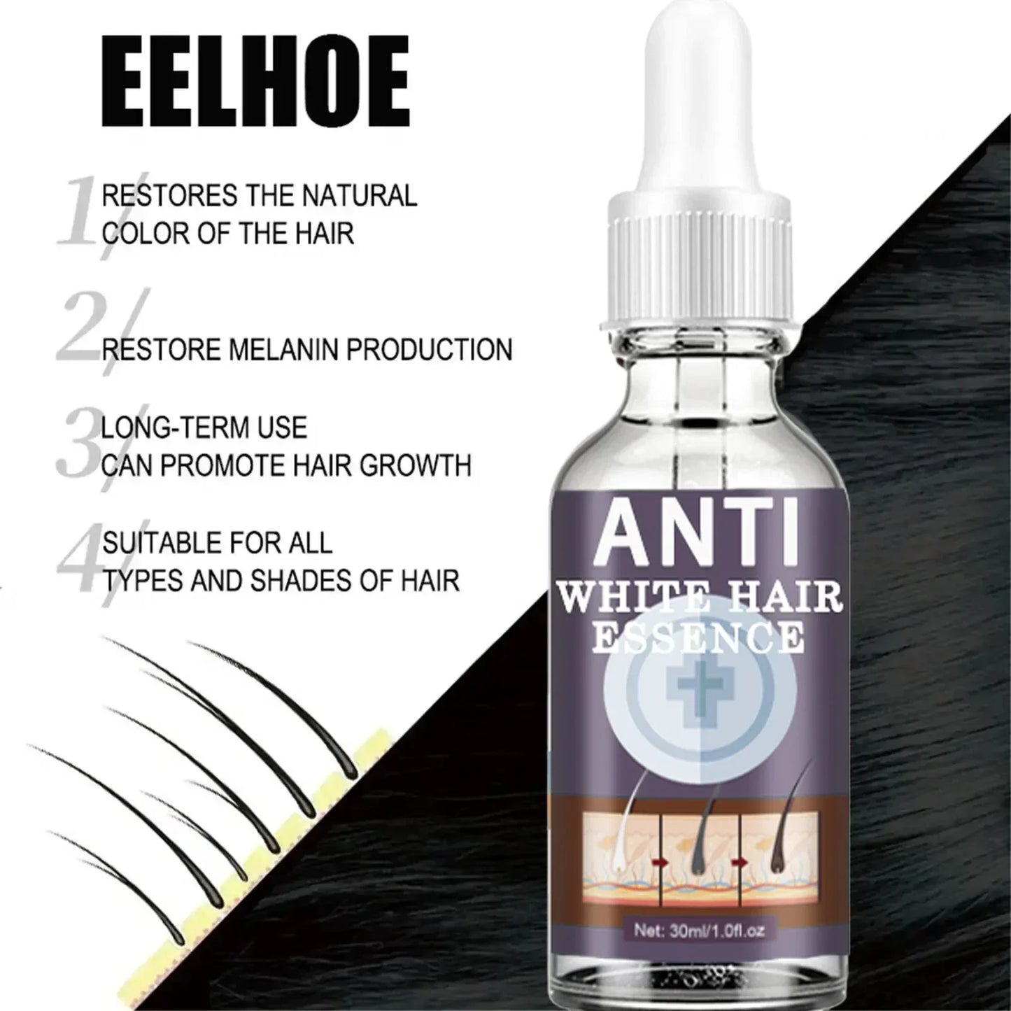 White hair killer, remove gray hair and restore natural hair color in 7 days