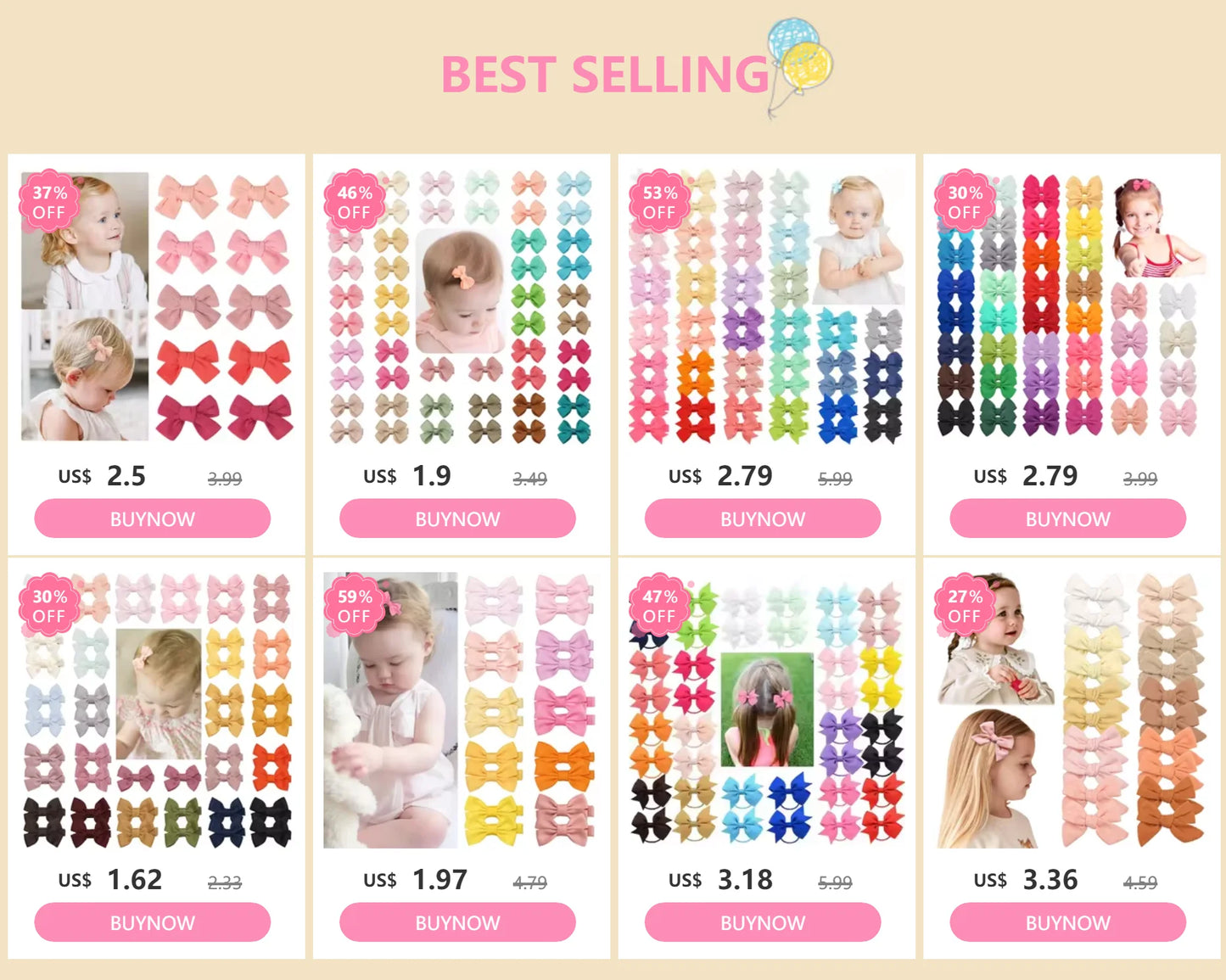 10/20/25/50pcs Baby Girls Hair Bows in Pairs 2'' Ribbon Bows Alligator Hair Clips Barrettes for Infants Toddlers Girls Kids