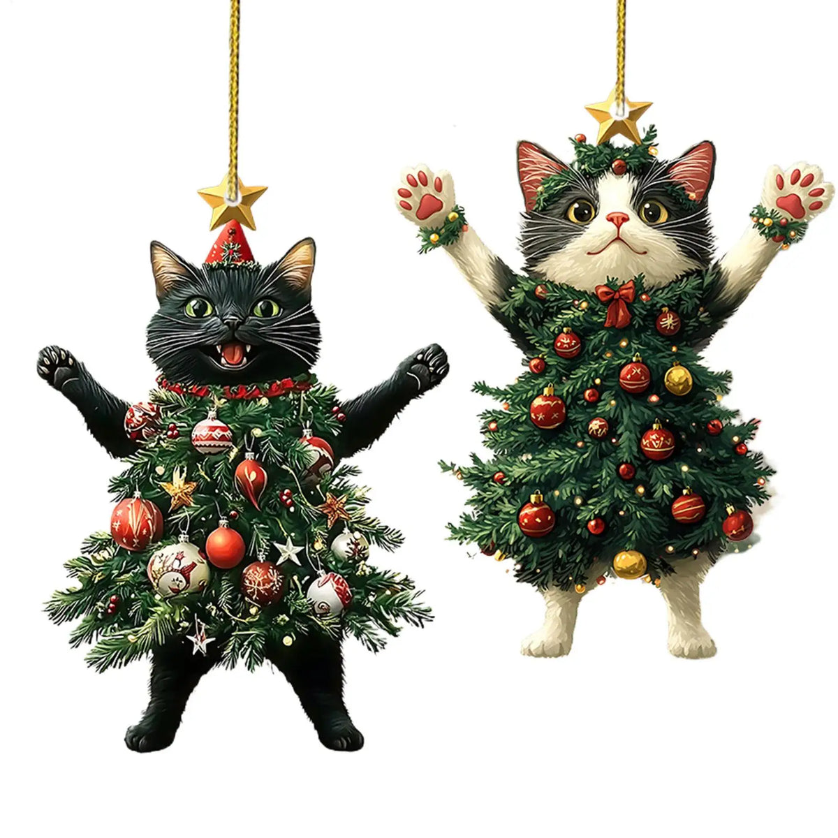 2D Acrylic Cat Christmas Ornaments - Hanging Kitten Pendants – photo 2