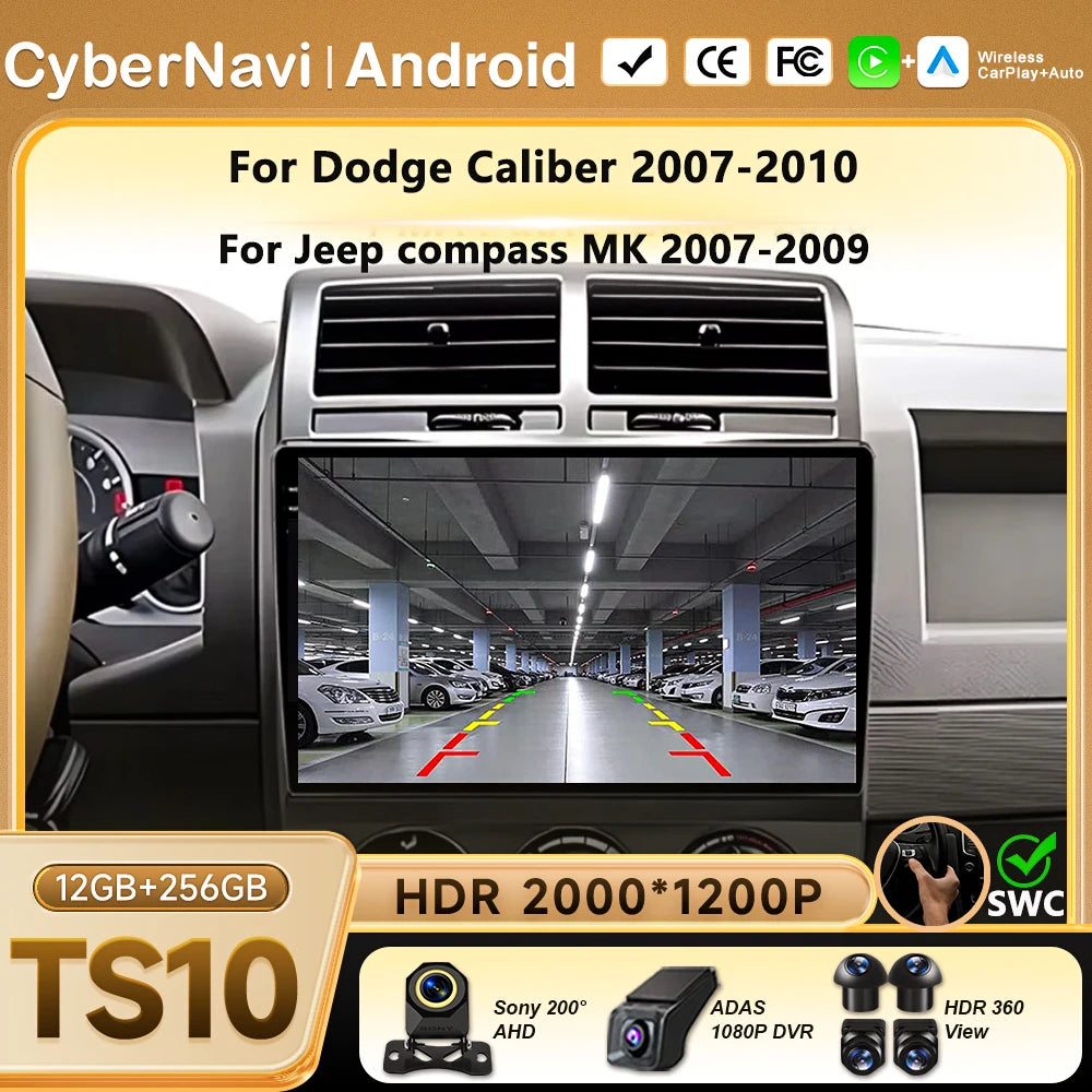 Car Stereo with Apple CarPlay & Android Auto, Compatible with Dodge Caliber & Jeep Compass MK