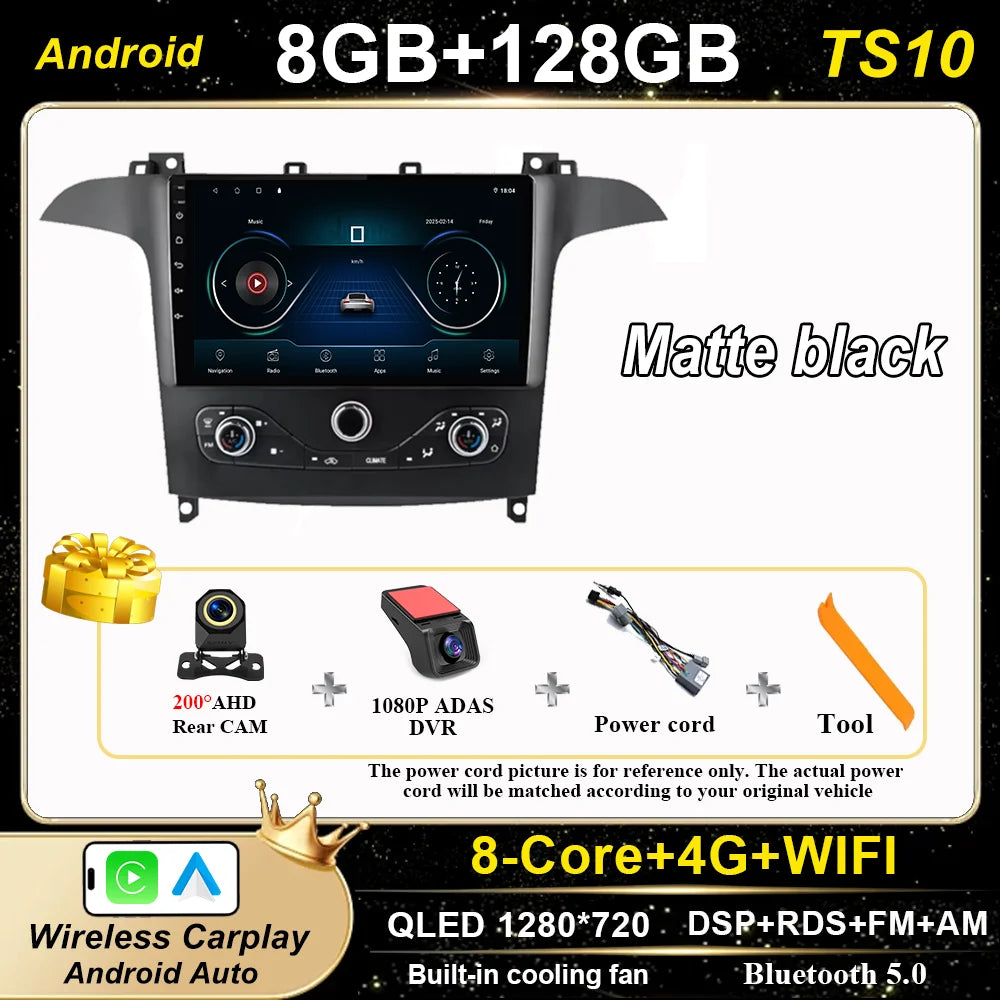 Android 16 For Ford S Max S-MAX 2006-2015 For Ford Galaxy 2014 Auto Multimidia Video Player Carplay Radio Stereo  Car Dvd WIFI