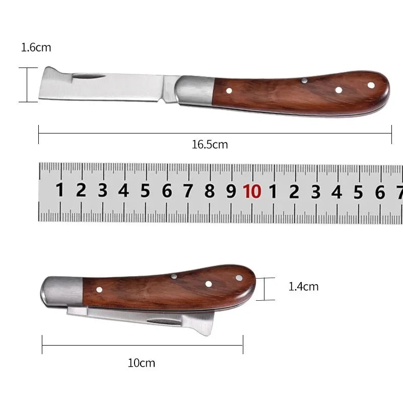 Folding Grafting Knife Grafting Tools Grafting Pruning Knife Professional Garden Fruit Tree Grafting Cutter Wooden Handle Knife