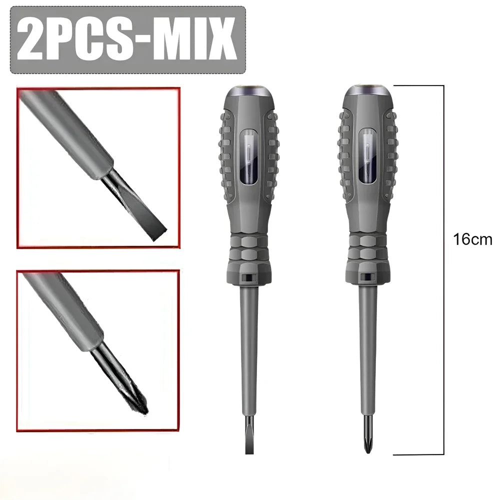 2pcs Word/Cross electrician screwdriver 12-220V Voltage Tester Pen AC/DC Induction Insulated Electricians Screwdriver Hand Tools