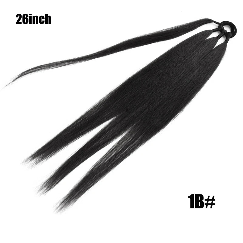 Boxing Braids Ponytail Extensions Synthetic Wrap Around Ponytail With Rubber Band Hair Ring DIY 26 Inch Ombre Black Brown Grey