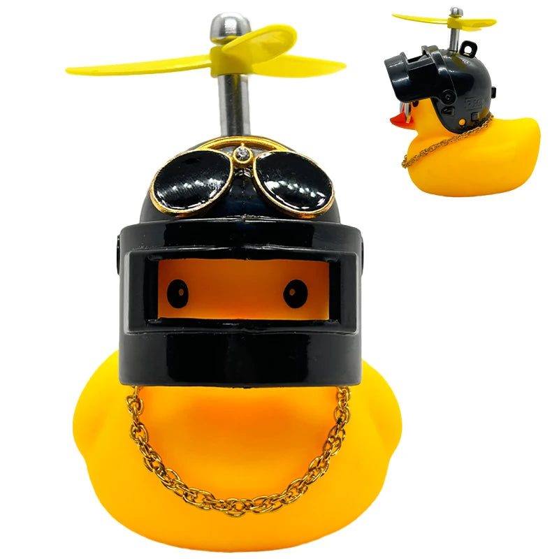Motorcycle Accessories Cute Duck with Propeller Helmet Broken Wind Rubber Duck Toy Car Bicycle Small Yellow Duck Decor Ornaments