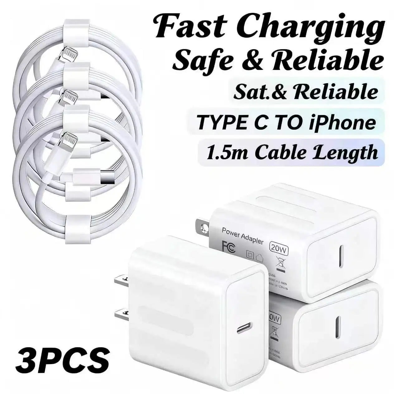 Rapid iPhone Charger, 20W PD USB C Wall Charger with Type C to Lightning Cable, Fast Charging for iPhone 14/13/12/11 and More