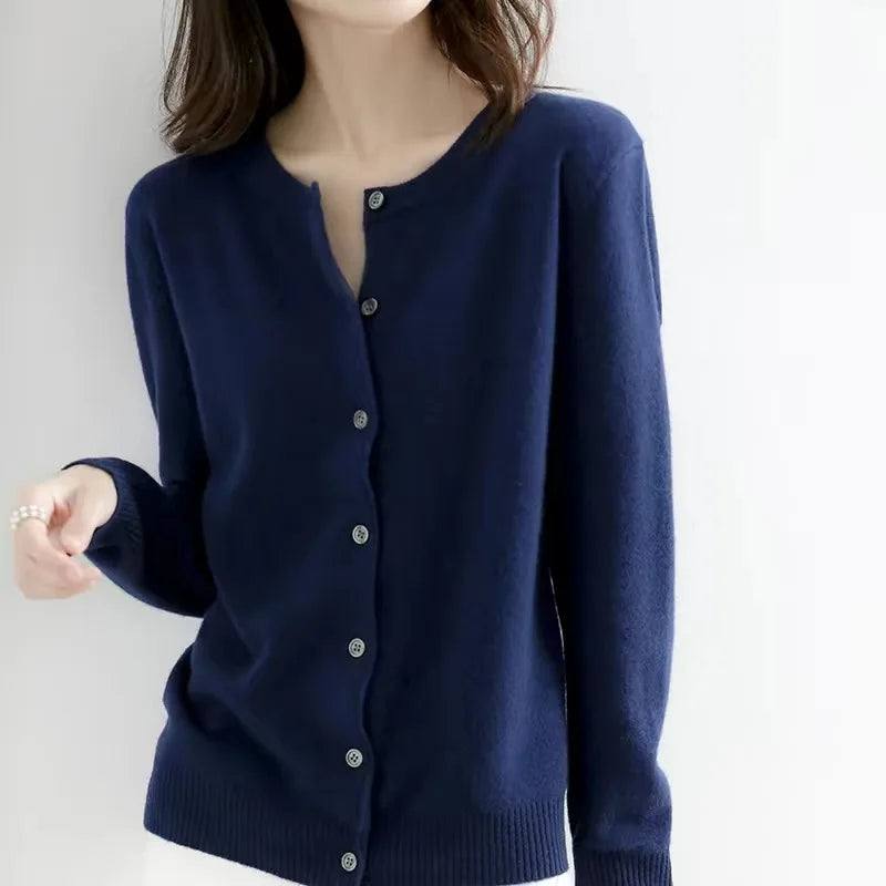 Women's Button-Up Knit Cardigan - Crew Neck Solid Sweater - photo 11