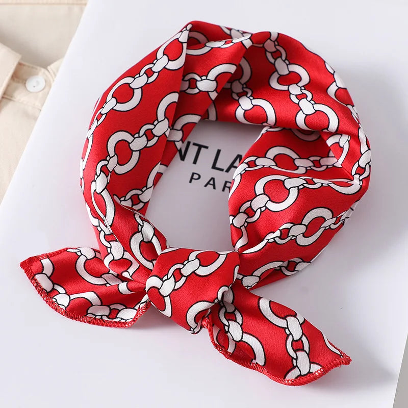 Women's Small Square Neckerchief - 50cm Retro Print Hair Scarf - photo 3