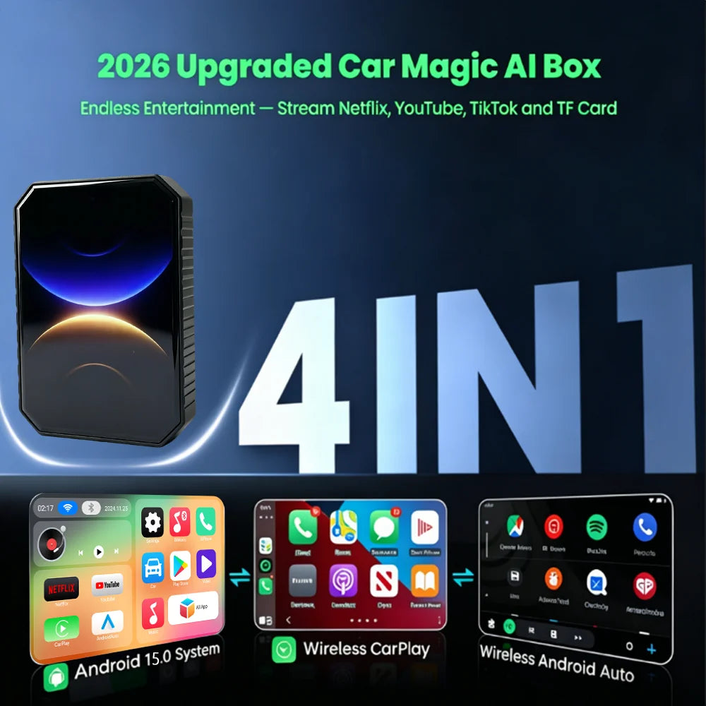 PLAYAIBOX CarPlay AI Box — Wireless CarPlay & Android Auto Adapter with Android 15 Smart System