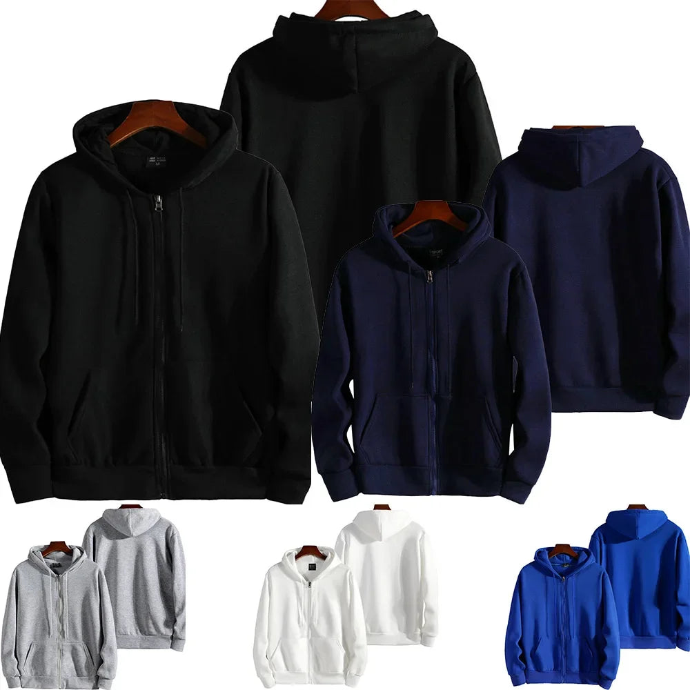 Unisex Zip-Up Hoodie, Solid Color Hooded Sweatshirt