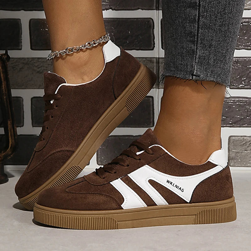 Faux-Suede Platform Sneakers for Women — Non-Slip Thick-Sole Walking Shoes